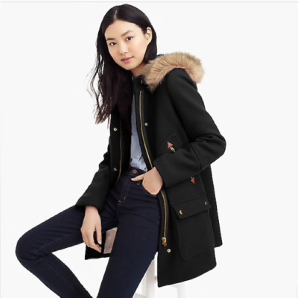J.Crew chateau parka in Italian stadium-cloth wool, black, size 10